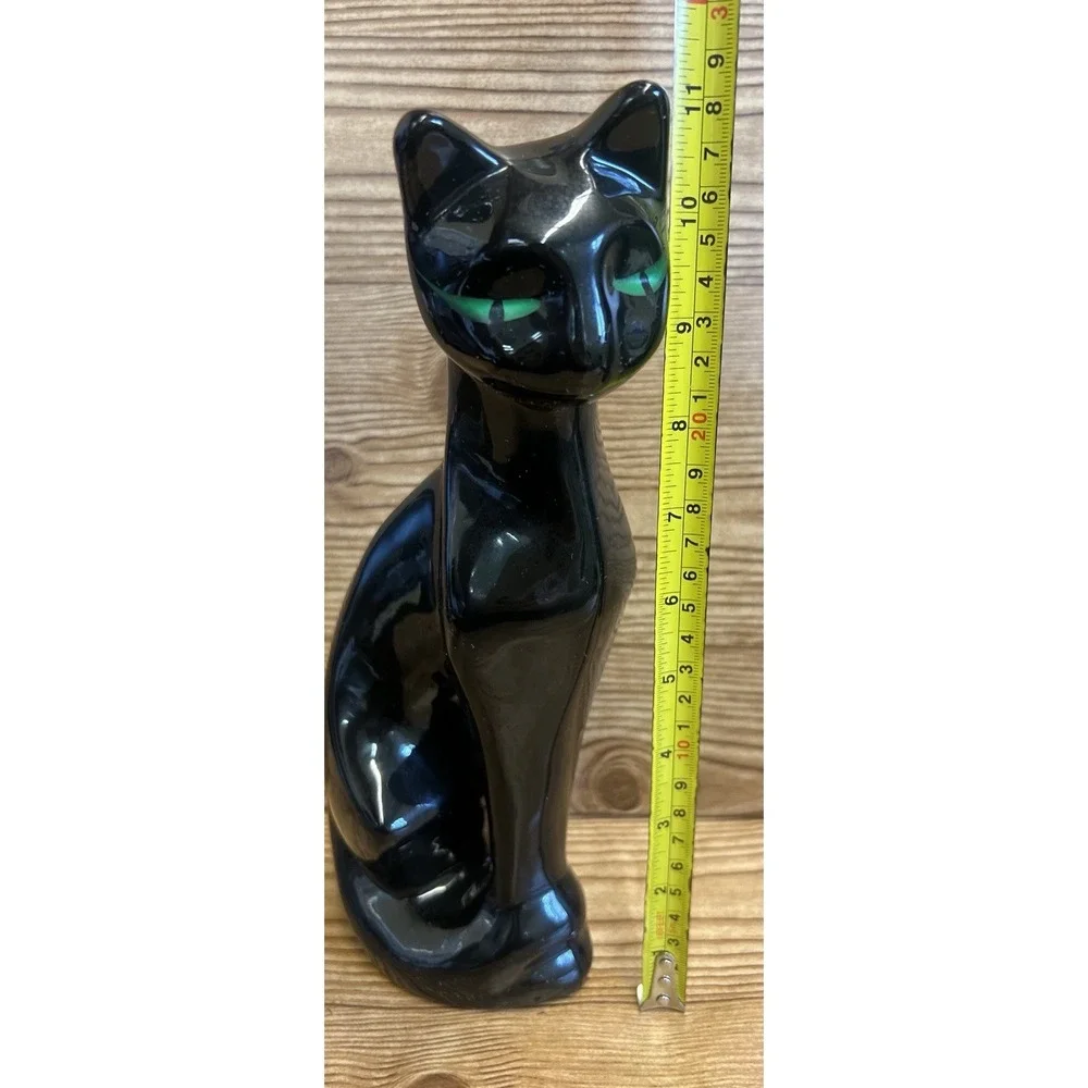 Vtg Black Cat Statue Green Eyes 11